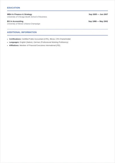 Free Senior Finance Executive ATS Resume Template, AI Resume Builder