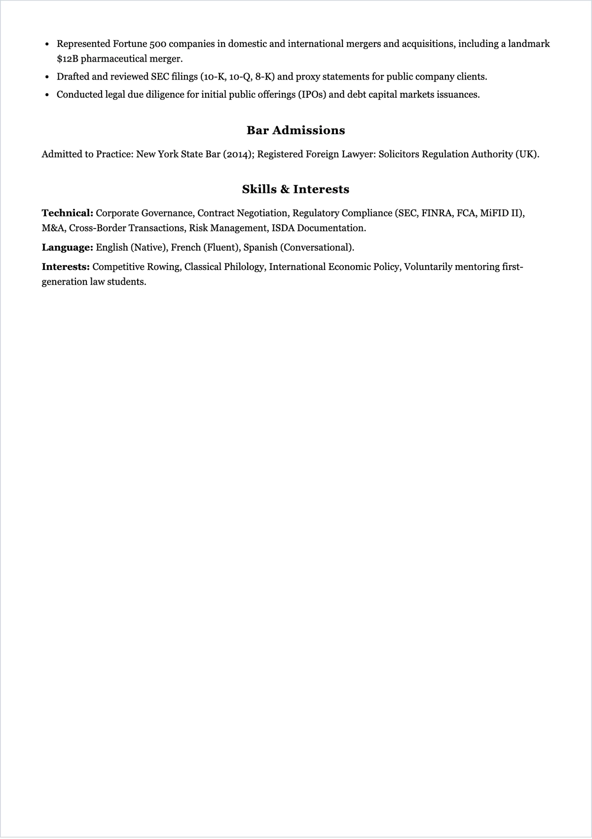 Free Legal Executive ATS Resume Template, AI Resume Builder