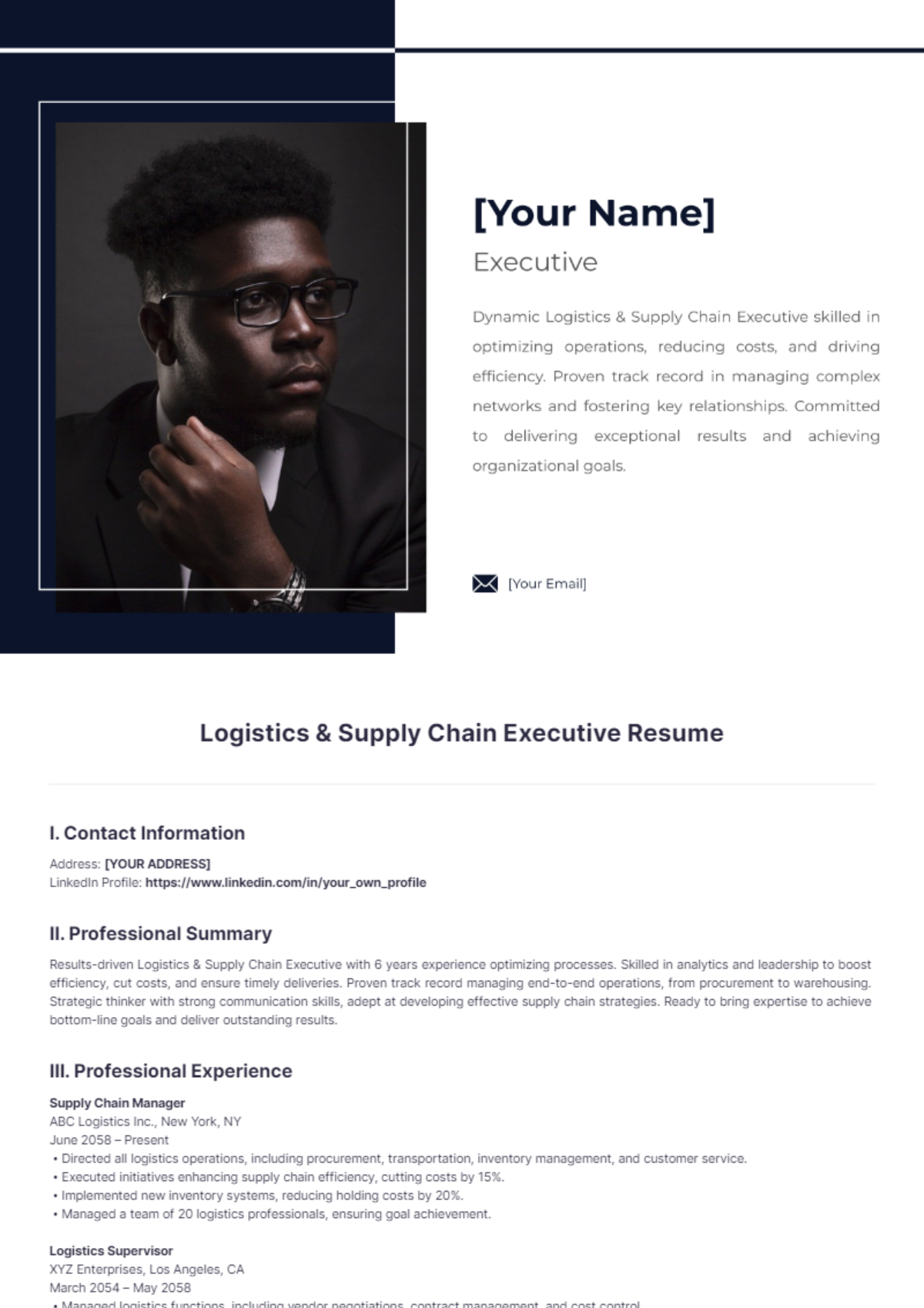 Free Logistics & Supply Chain Executive Resume