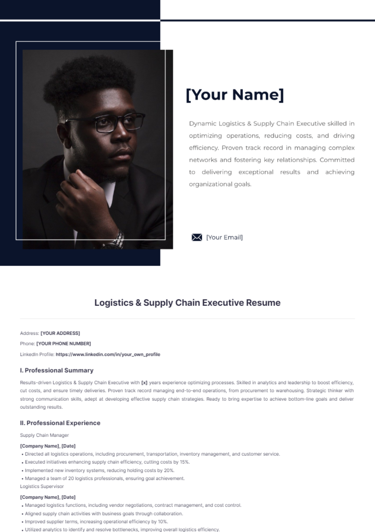 Logistics & Supply Chain Executive Resume - Edit Online & Download