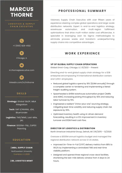 Free Logistics & Supply Chain Executive ATS Resume Template