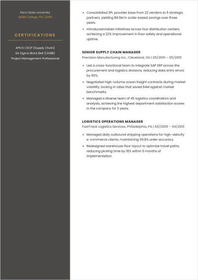Free Logistics & Supply Chain Executive ATS Resume Template