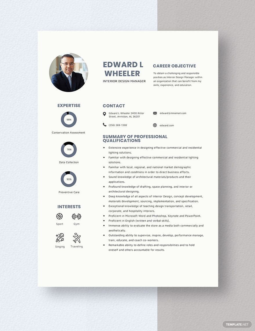 Interior Design Project Manager Resume In Word Pages Download 