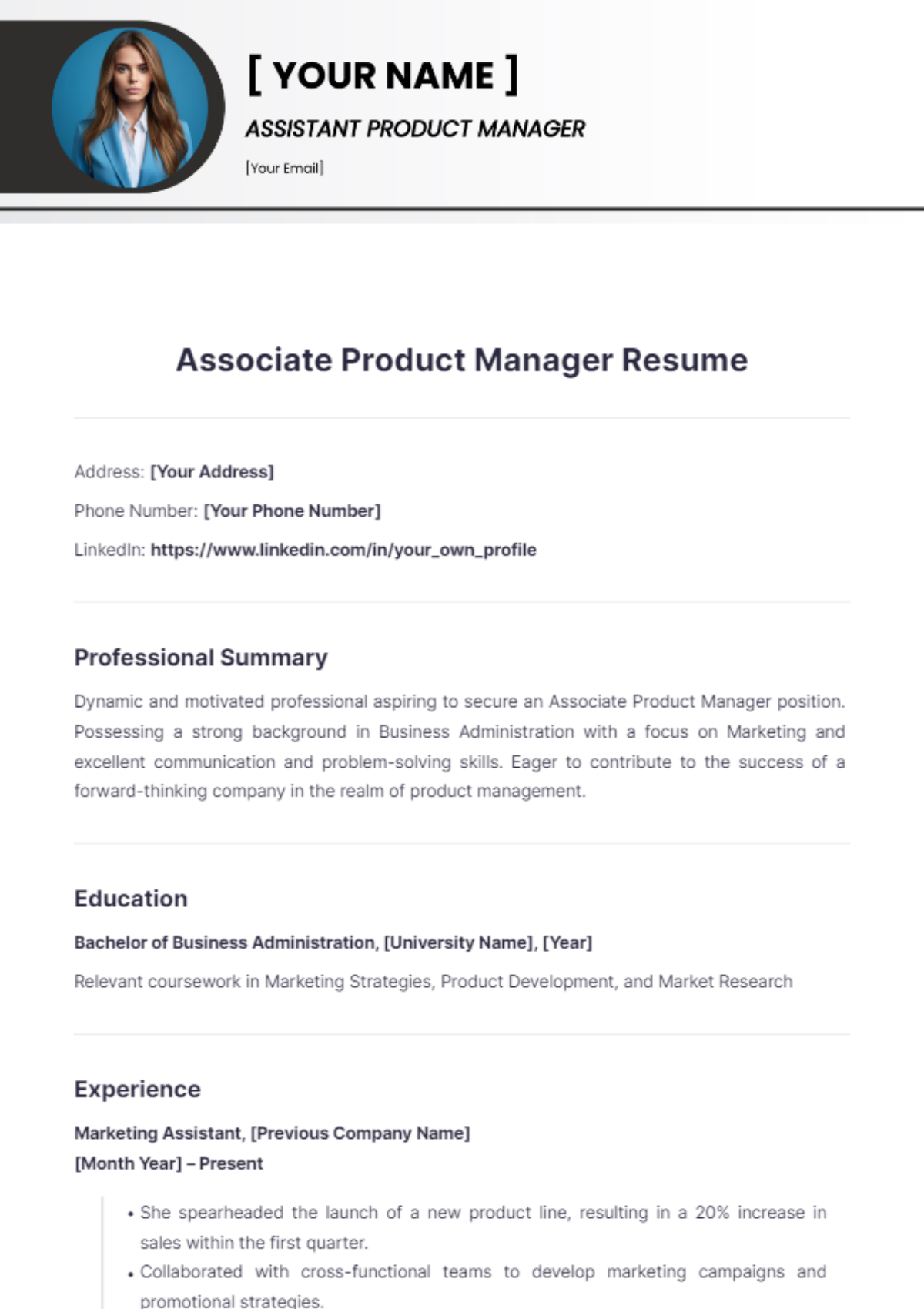 Associate Product Manager Resume - Edit Online & Download