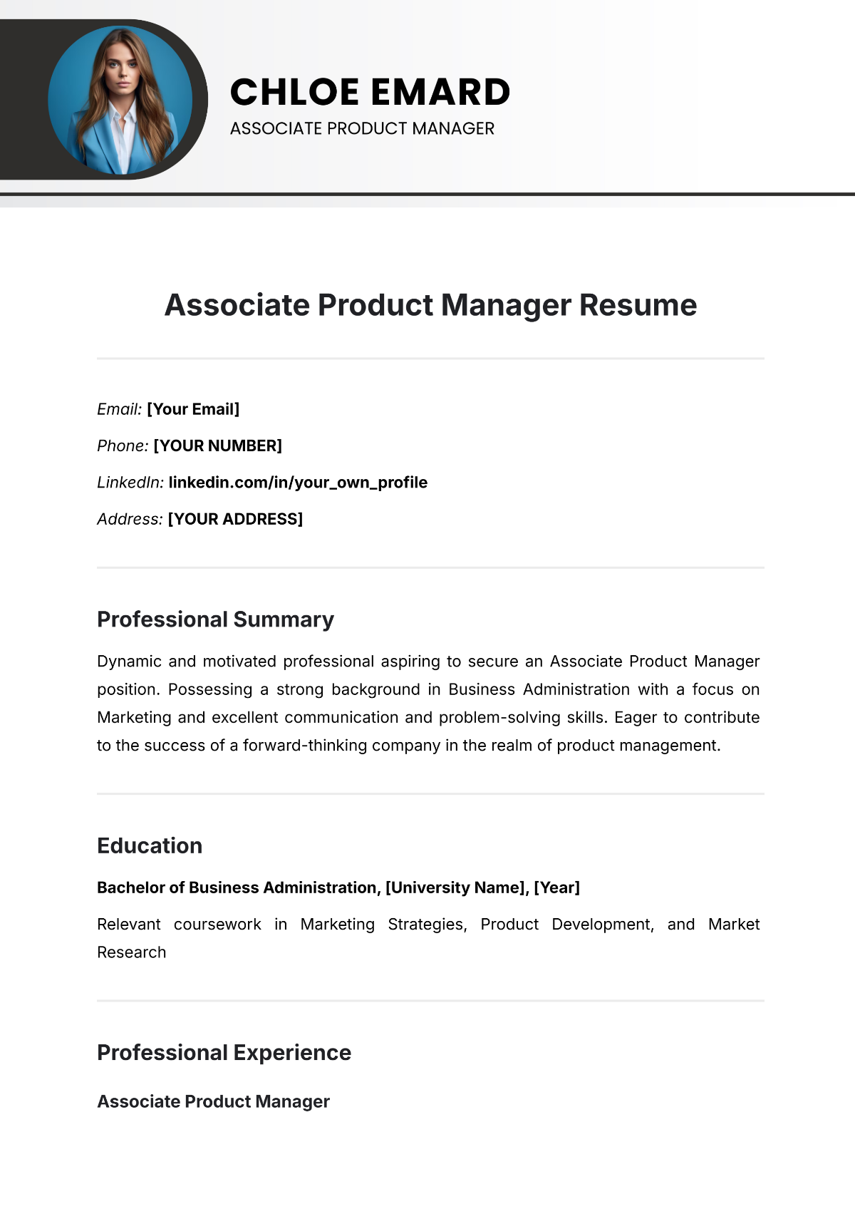 Associate Product Manager Resume Template - Edit Online & Download