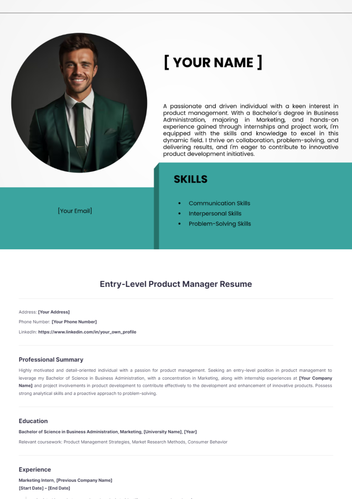 Entry-Level Product Manager Resume - Edit Online & Download