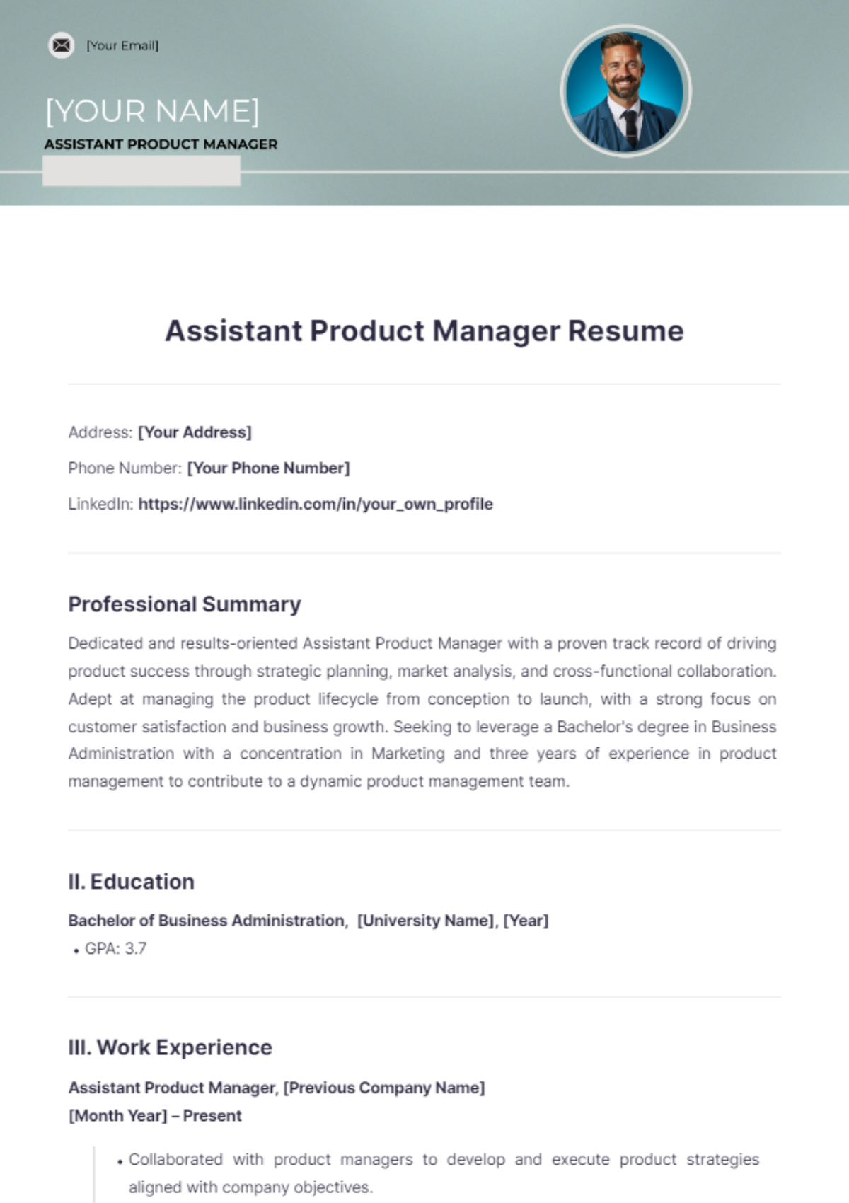 Assistant Product Manager Resume - Edit Online & Download