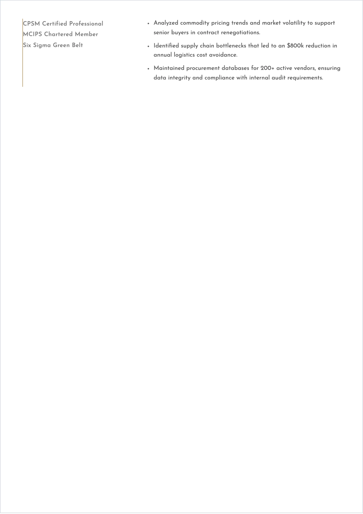 Free Procurement Executive ATS Resume Template, AI Resume Builder