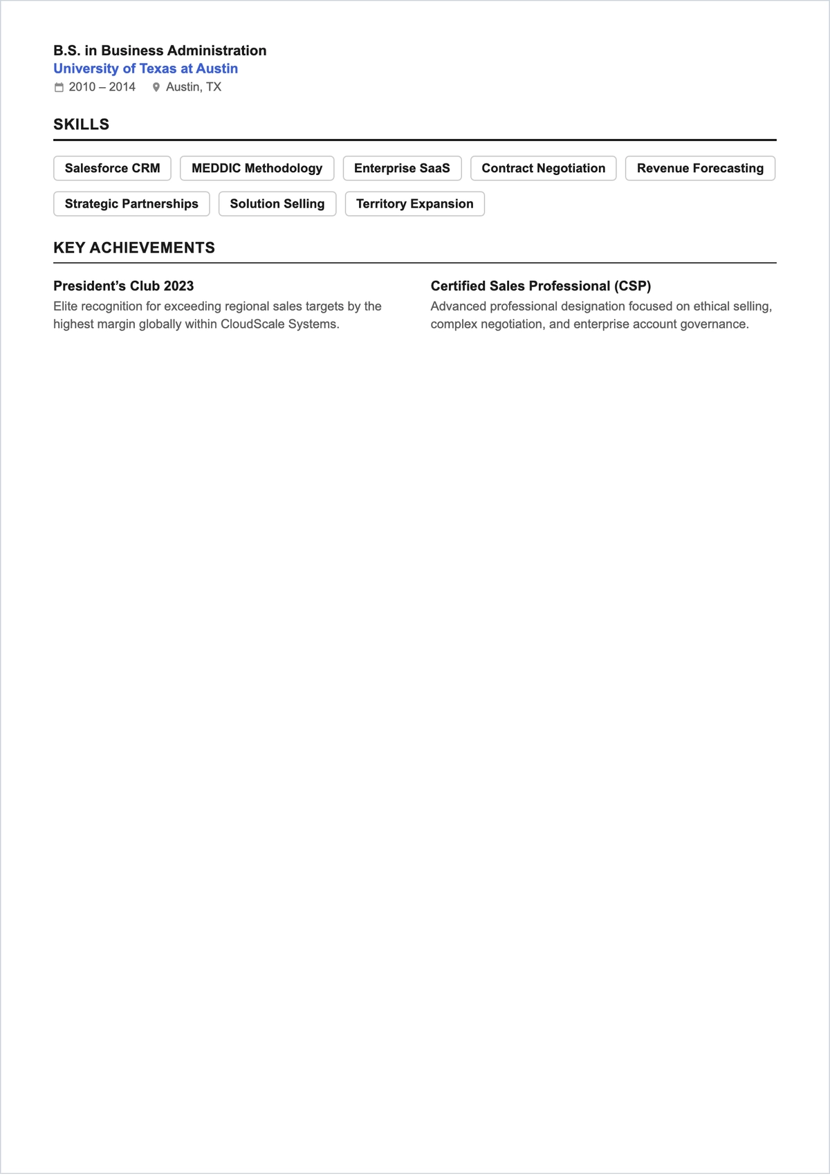 Free Sales Executive ATS Resume Template, AI Resume Builder