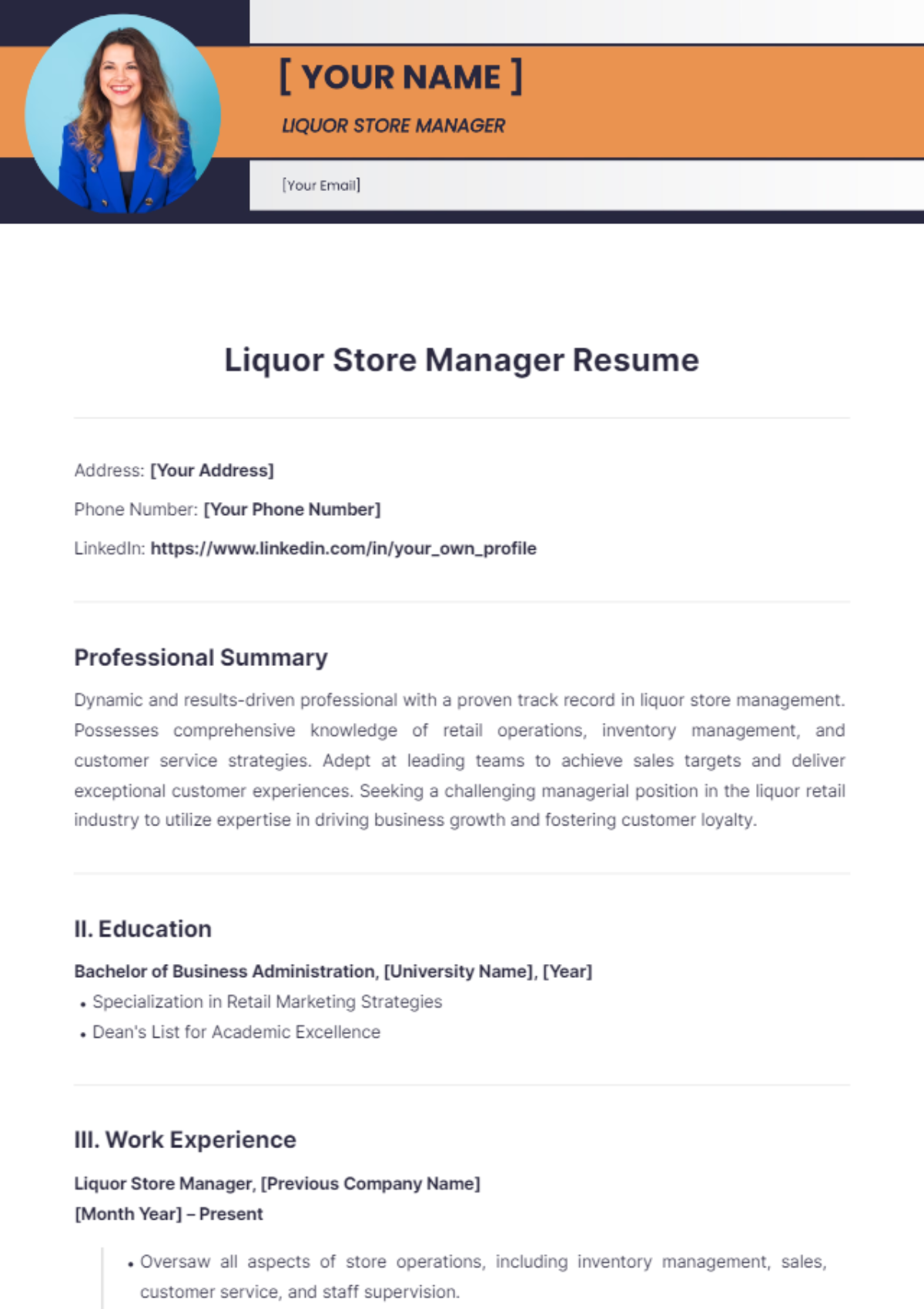 Liquor Store Manager Resume - Edit Online & Download