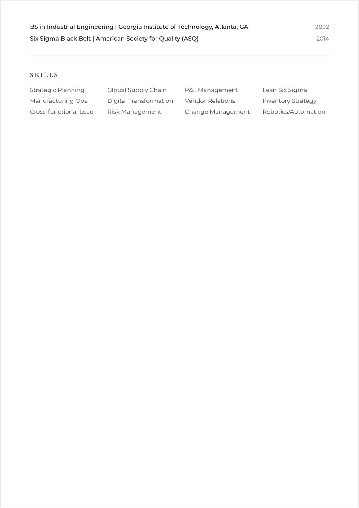 Free Global Operations Executive ATS Resume Template