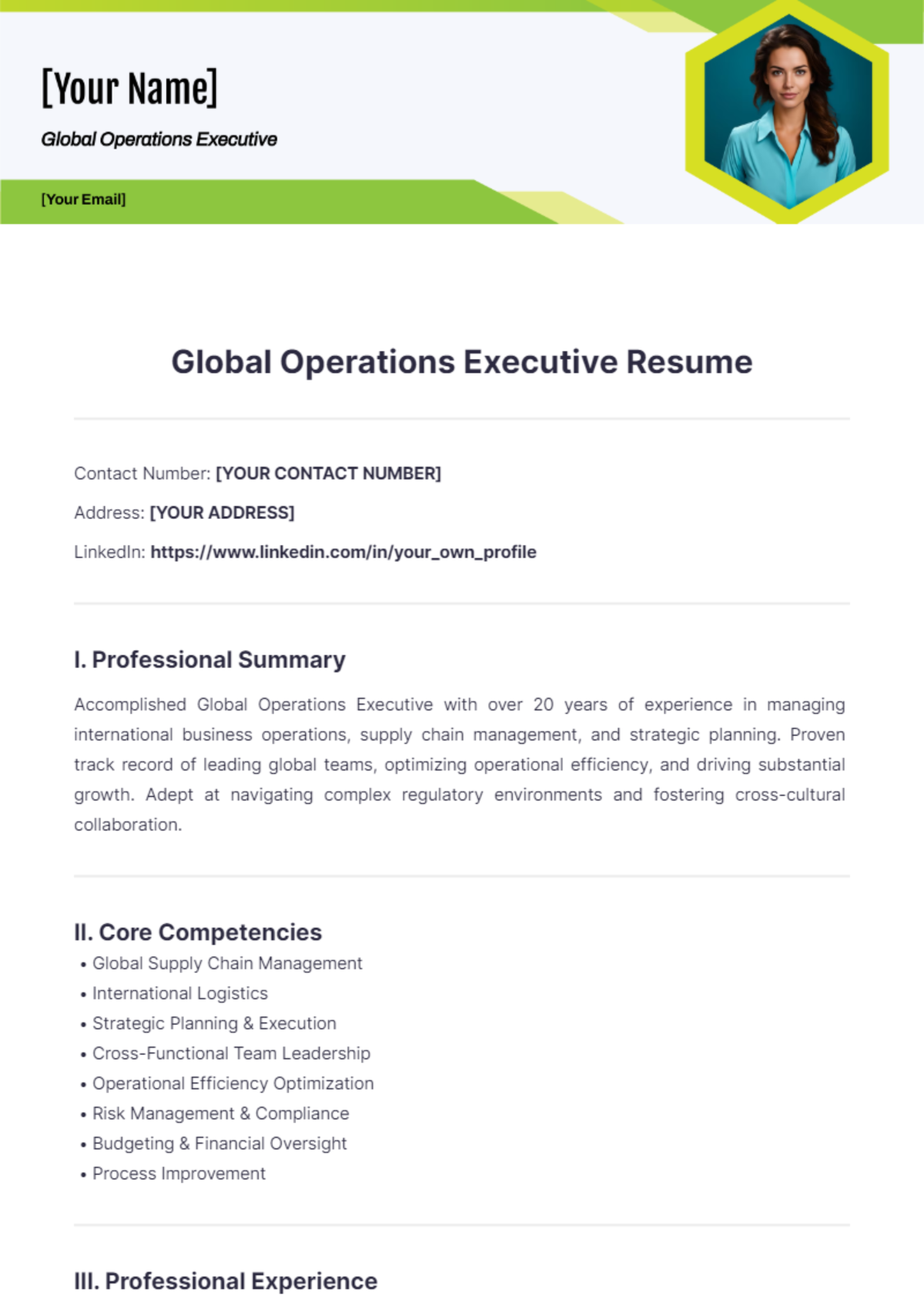 Global Operations Executive Resume - Edit Online & Download