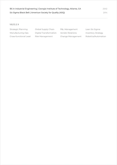 Free Global Operations Executive ATS Resume Template