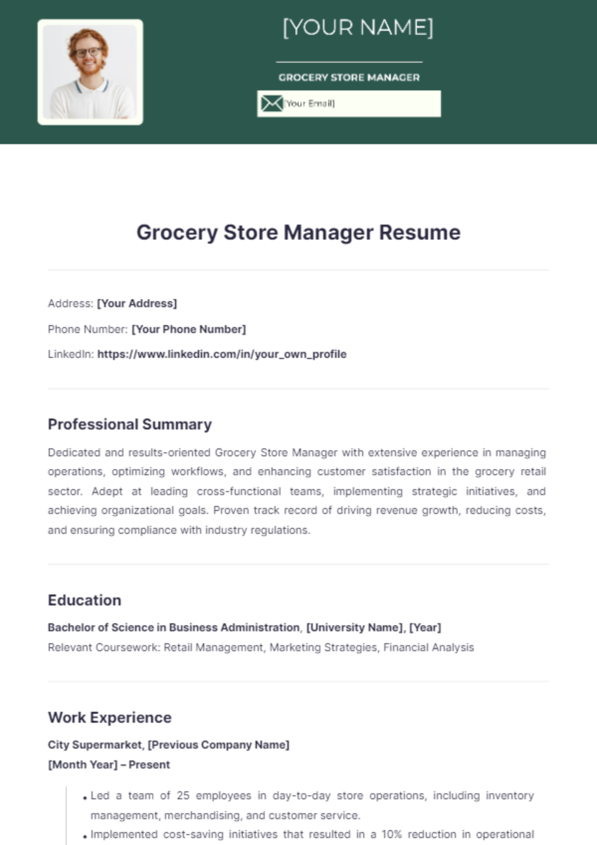 Grocery Store Manager Resume - Edit Online & Download