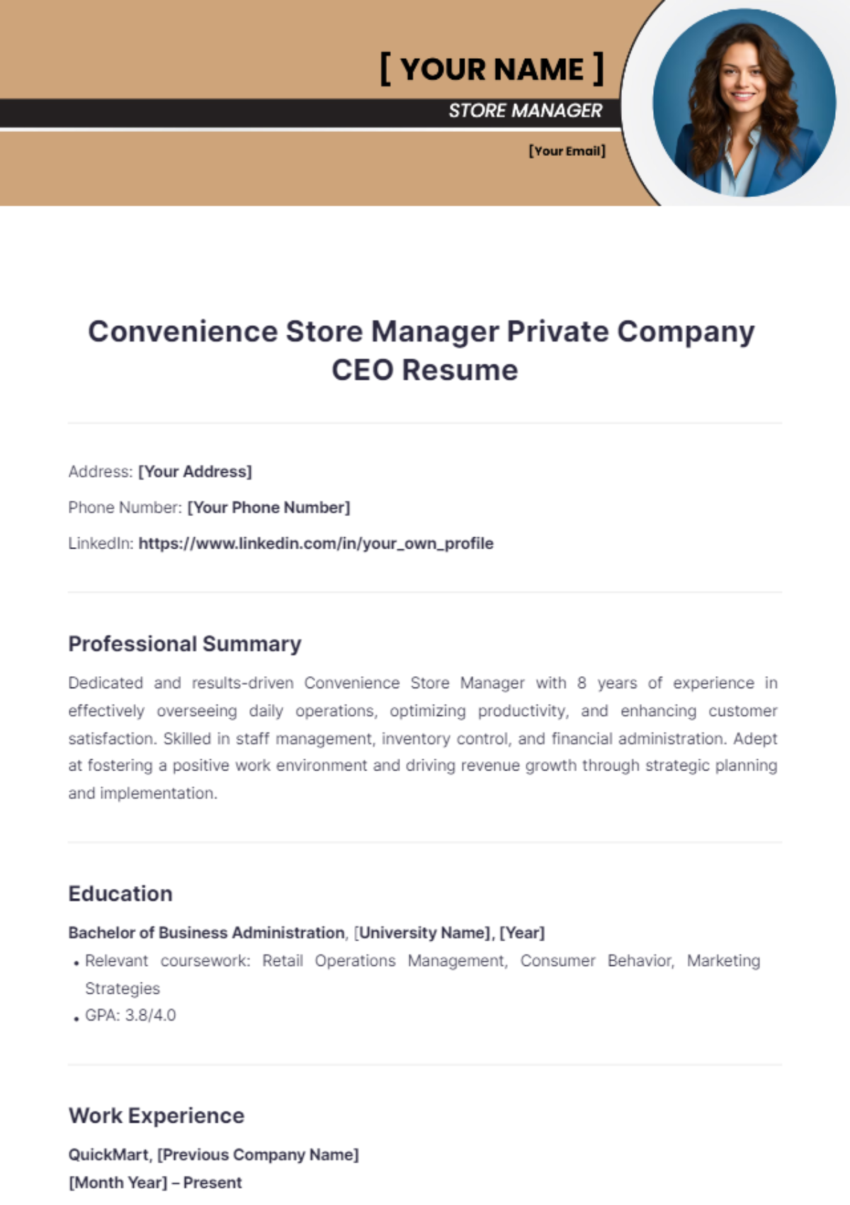 Convenience Store Manager Resume - Edit Online & Download