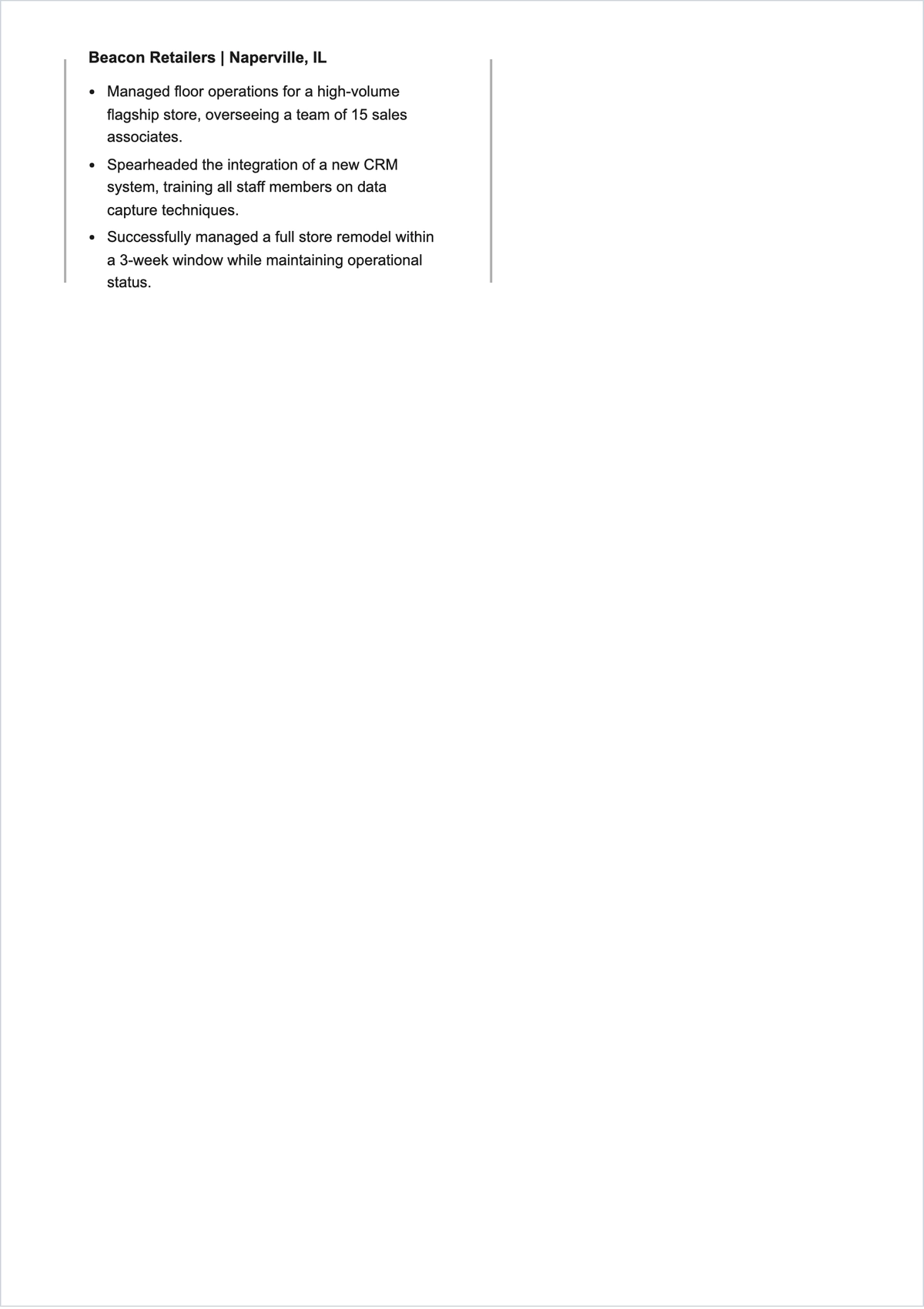 Free Blank Store Manager Resume Template to Edit Online