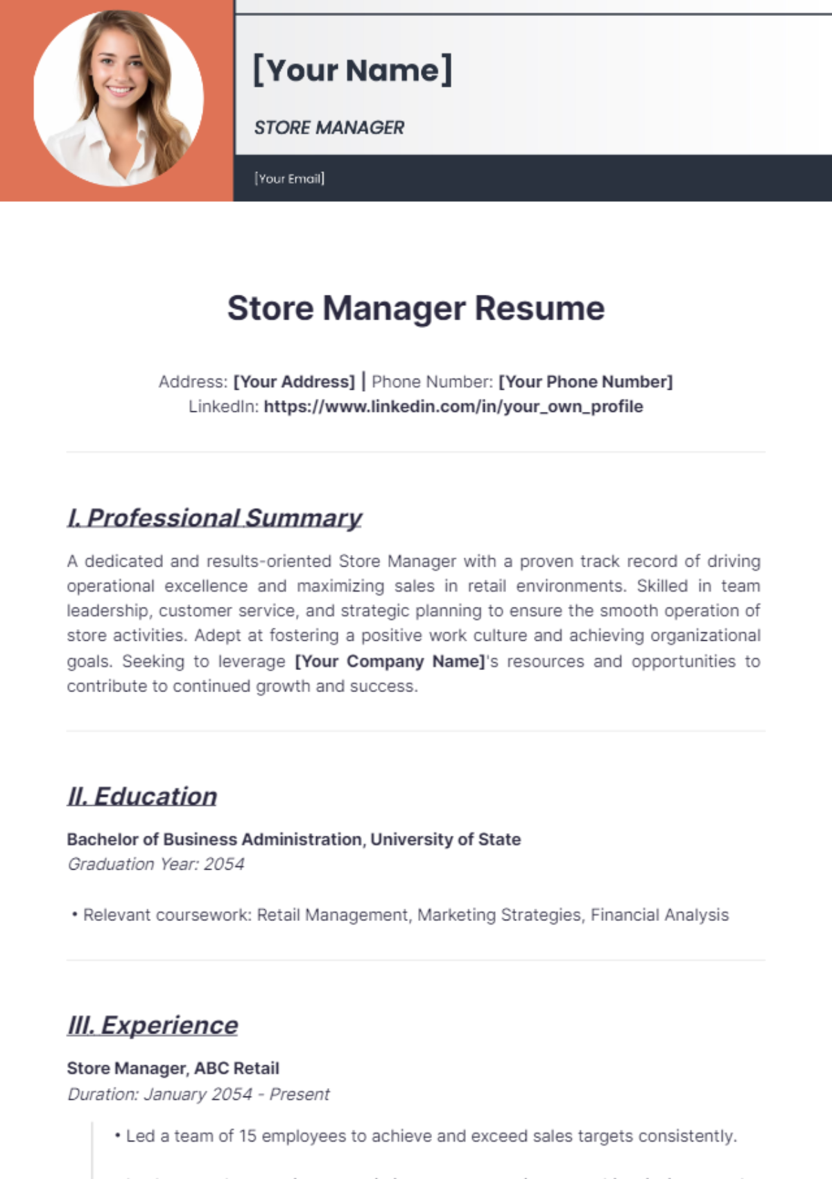 Store Manager Resume - Edit Online & Download Example | Template.net