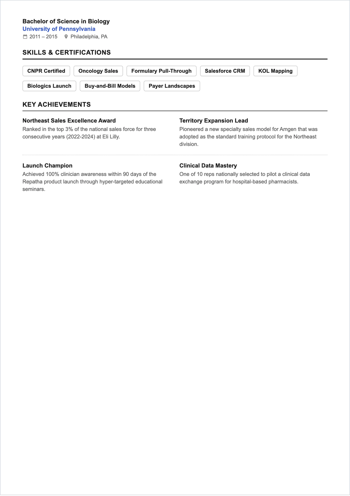 Free Pharma Sales Executive ATS Resume Template, AI Resume Builder