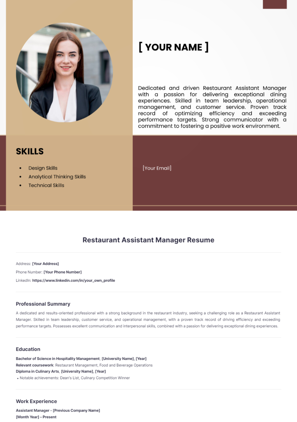 Restaurant Assistant Manager Resume - Edit Online & Download