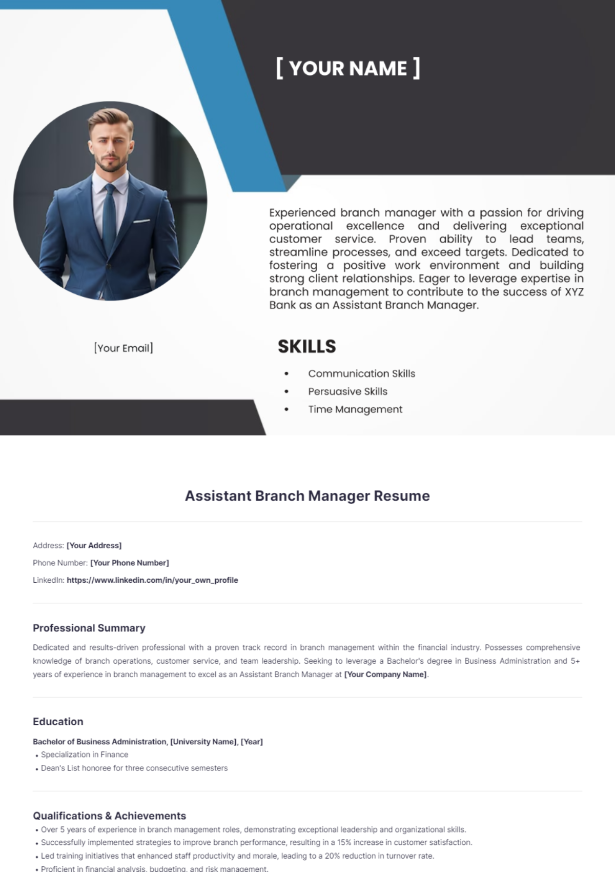 Assistant Branch Manager Resume - Edit Online & Download