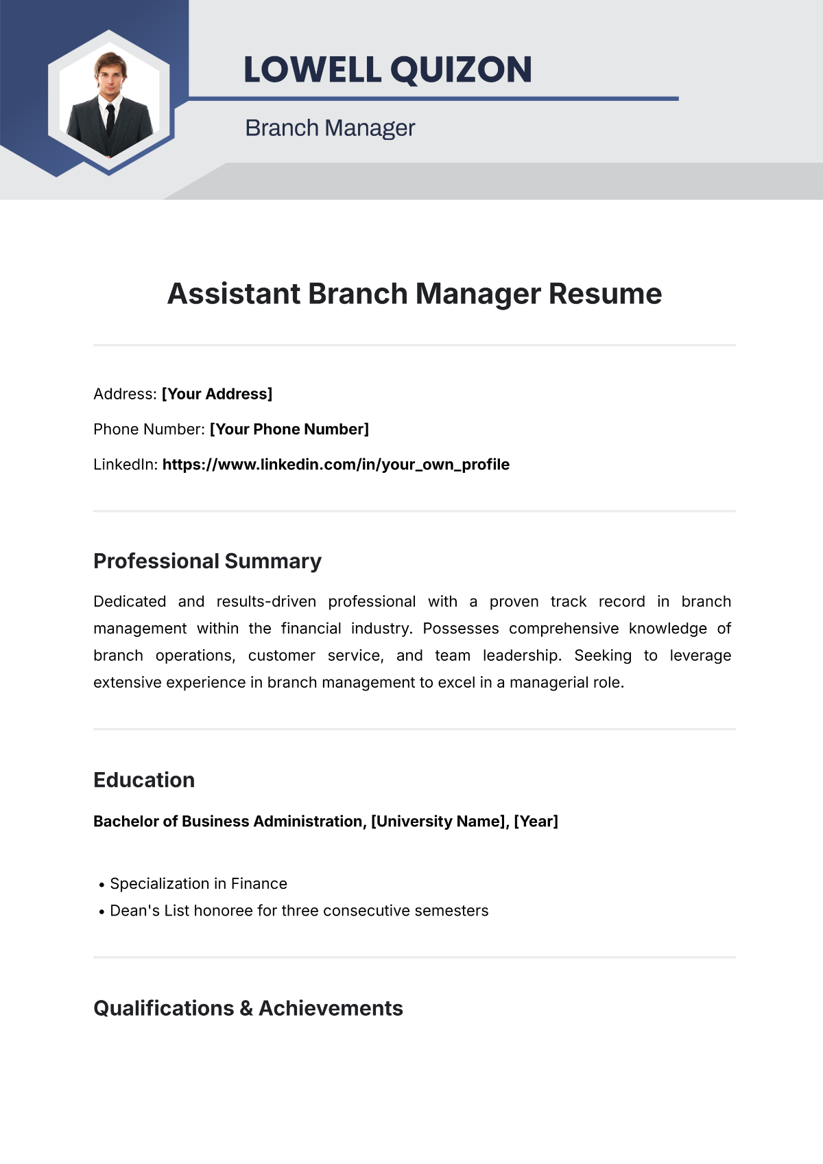 Assistant Branch Manager Resume - Edit Online & Download