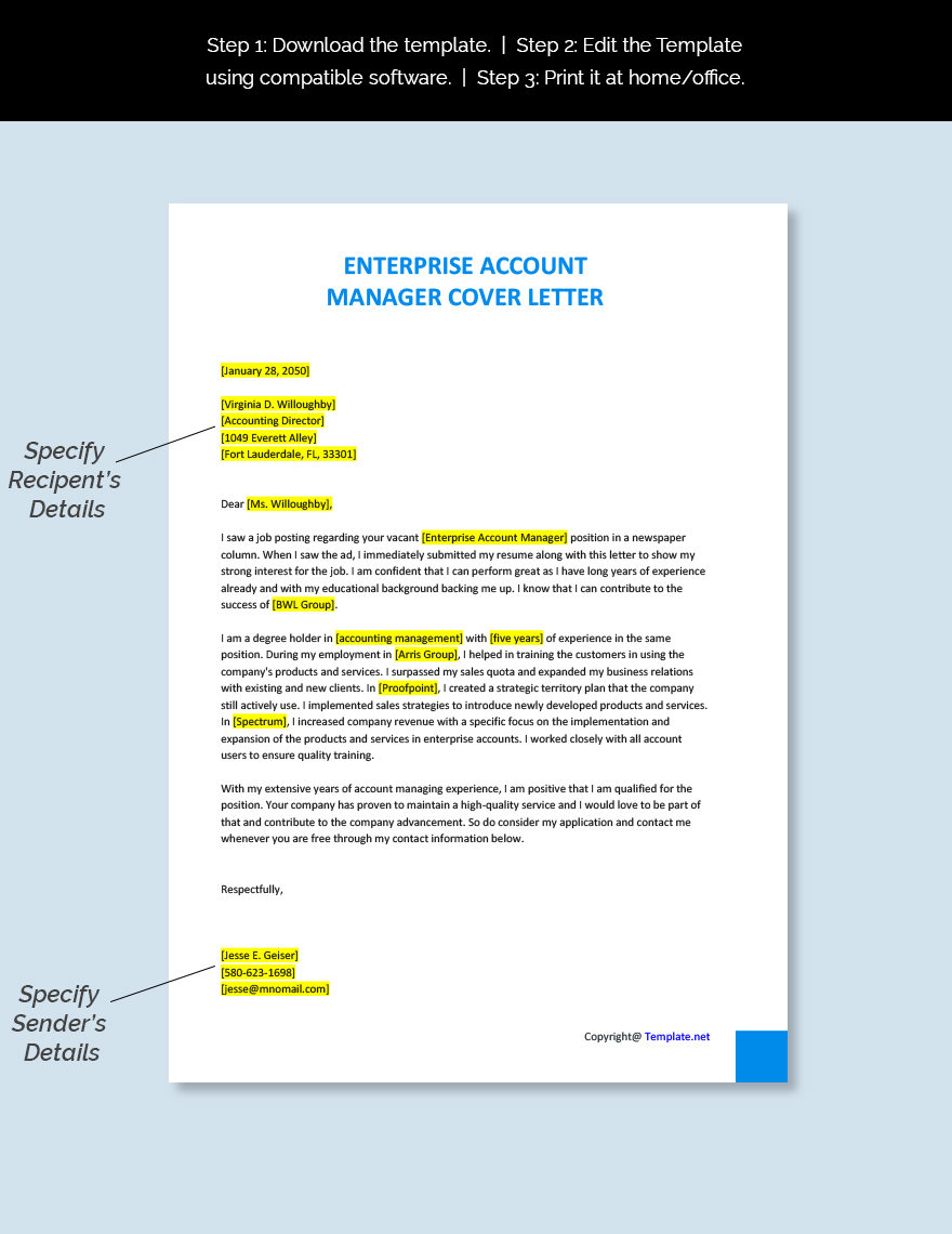 Enterprise Account Manager Cover Letter