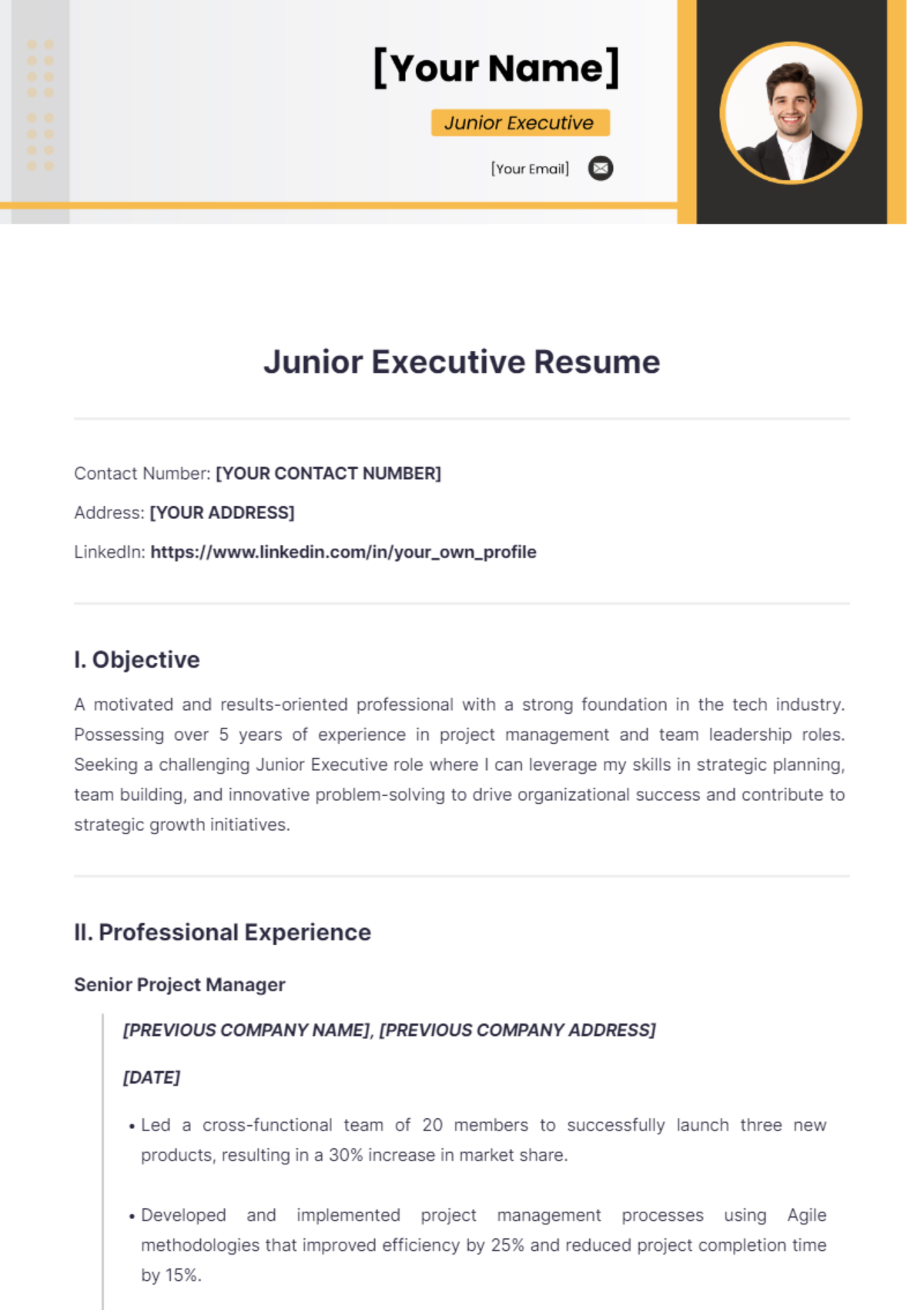 Junior Executive Resume - Edit Online & Download