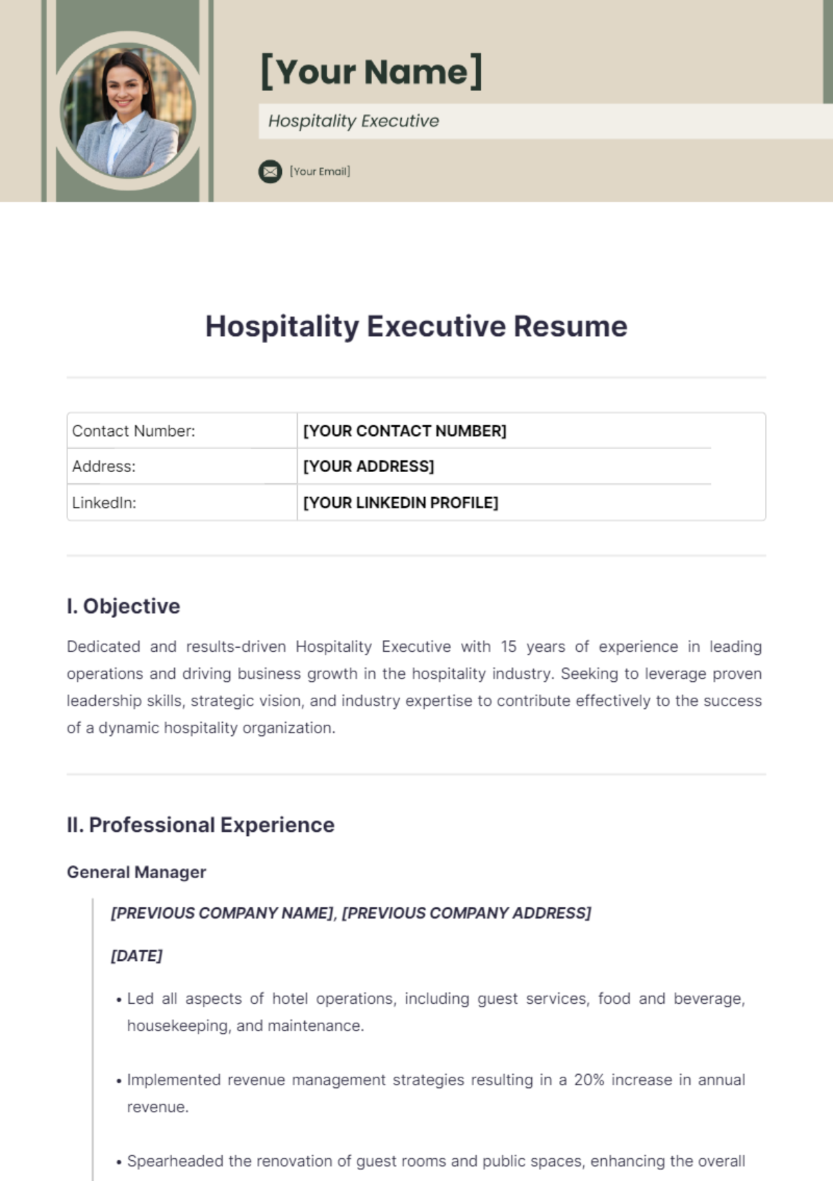 Hospitality Executive Resume - Edit Online & Download