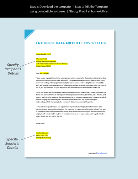 Enterprise Data Architect Cover Letter Template