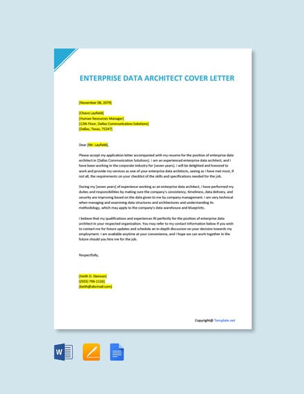 cover letter example for enterprise architect