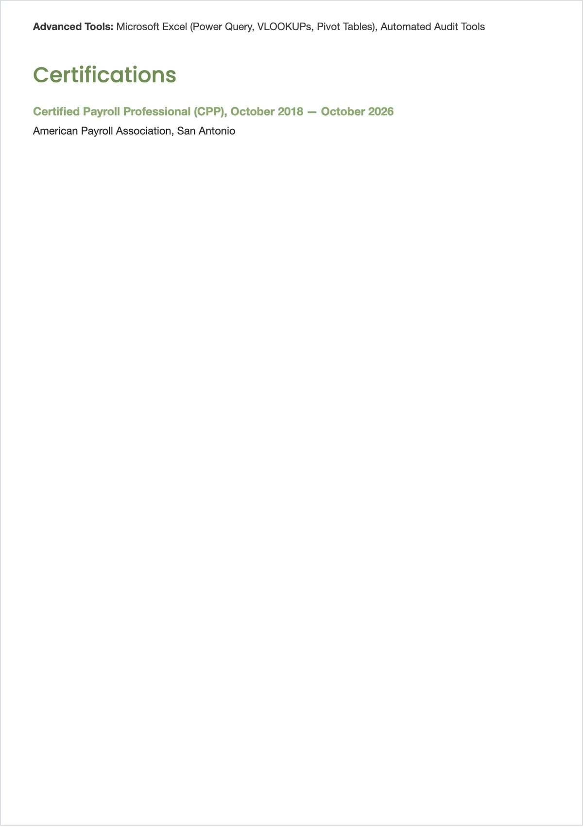 Free Payroll Executive ATS Resume Template, AI Resume Builder
