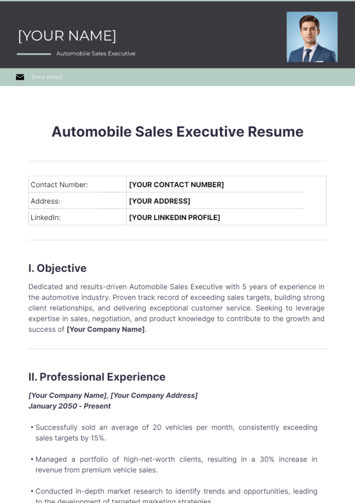 Automobile Sales Executive Resume - Edit Online & Download