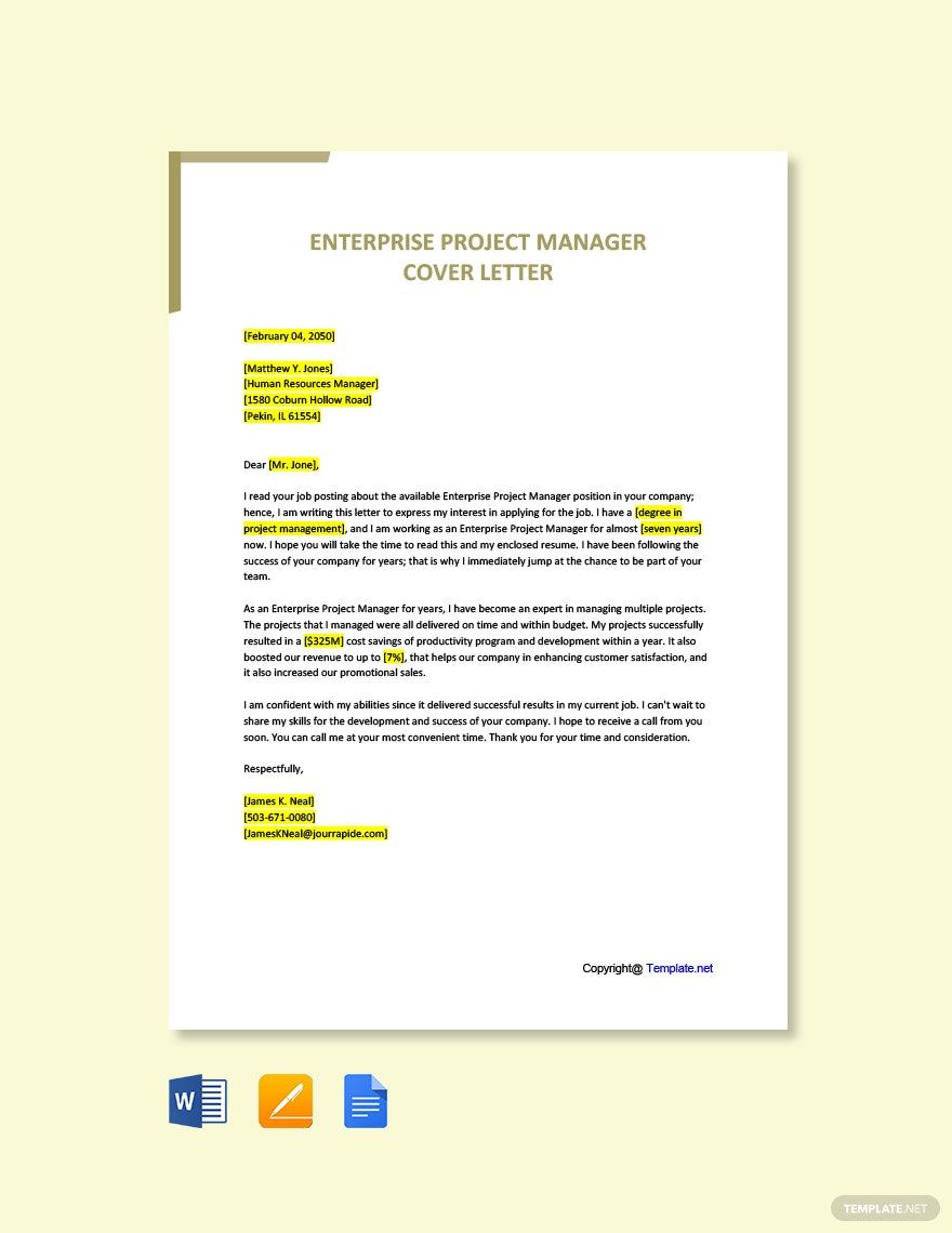 Enterprise Project Manager Cover Letter