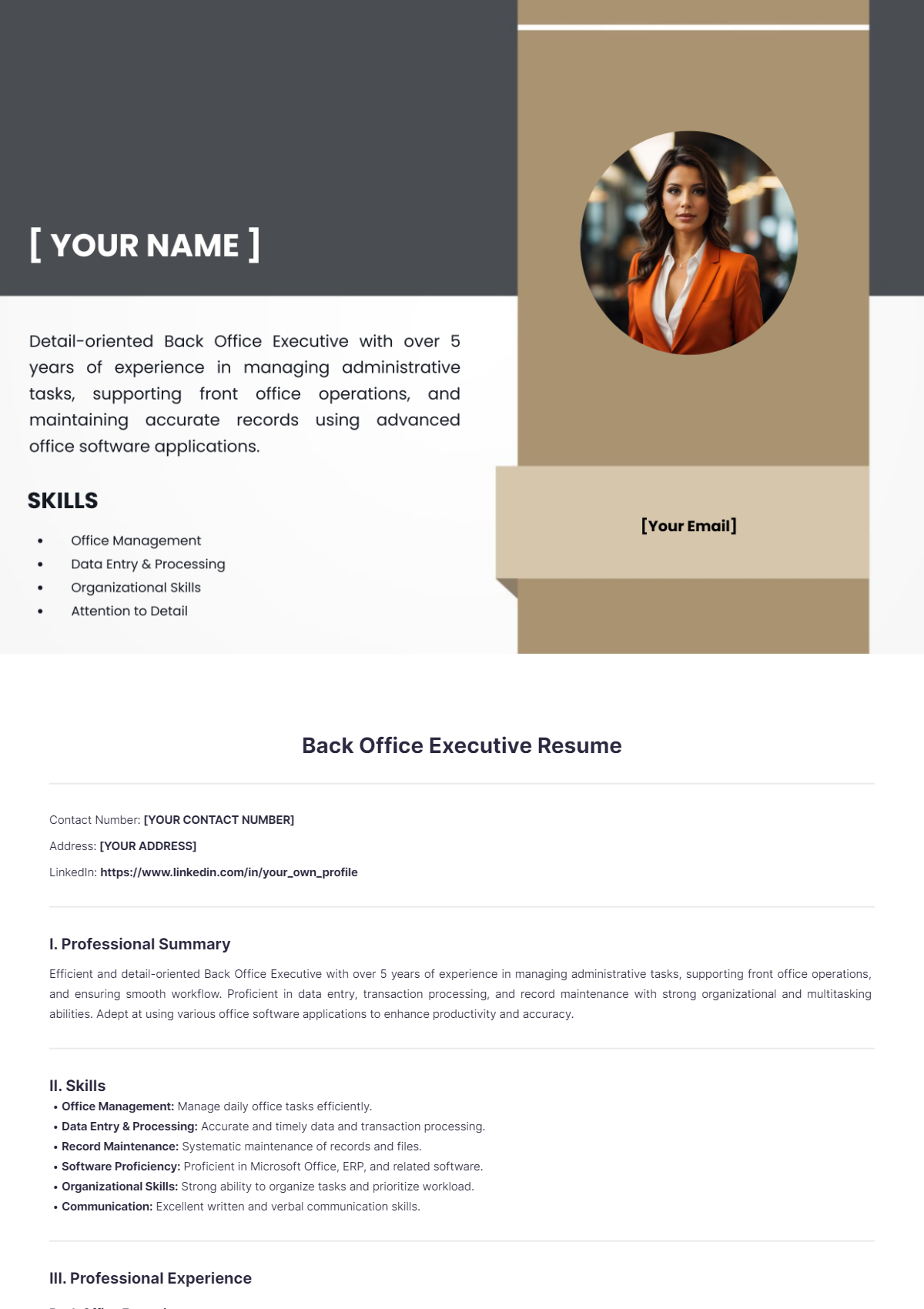 Back Office Executive Resume - Edit Online & Download