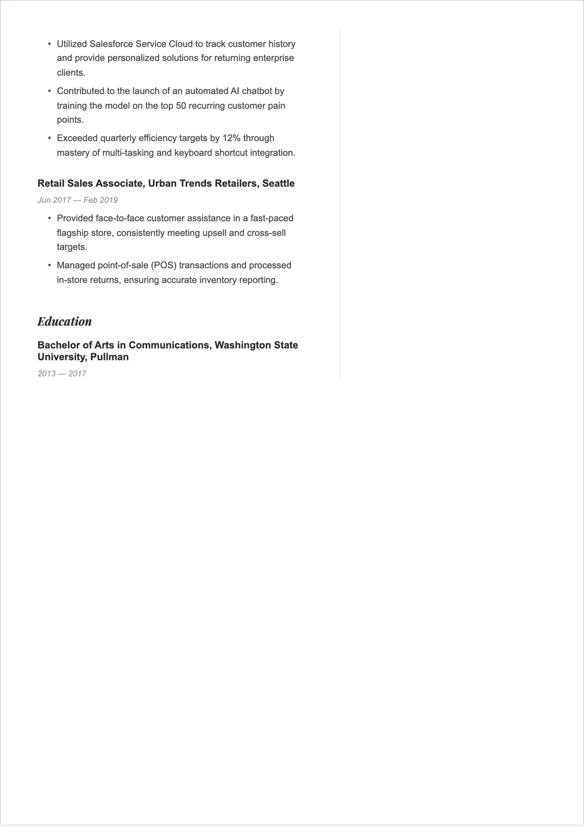 Free Customer Care Executive ATS Resume Template, AI Resume Builder