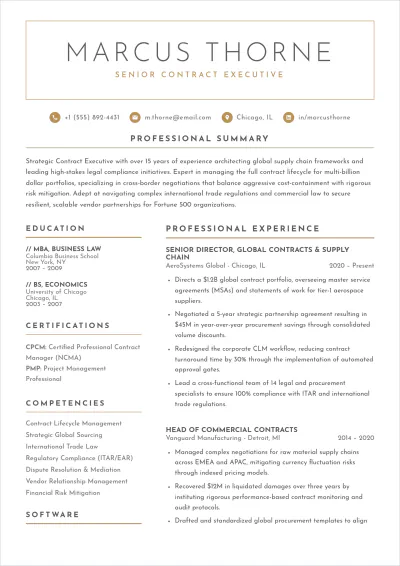 Free Contract Executive ATS Resume Template, AI Resume Builder