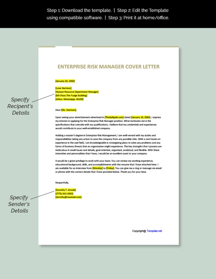 sample cover letter risk management