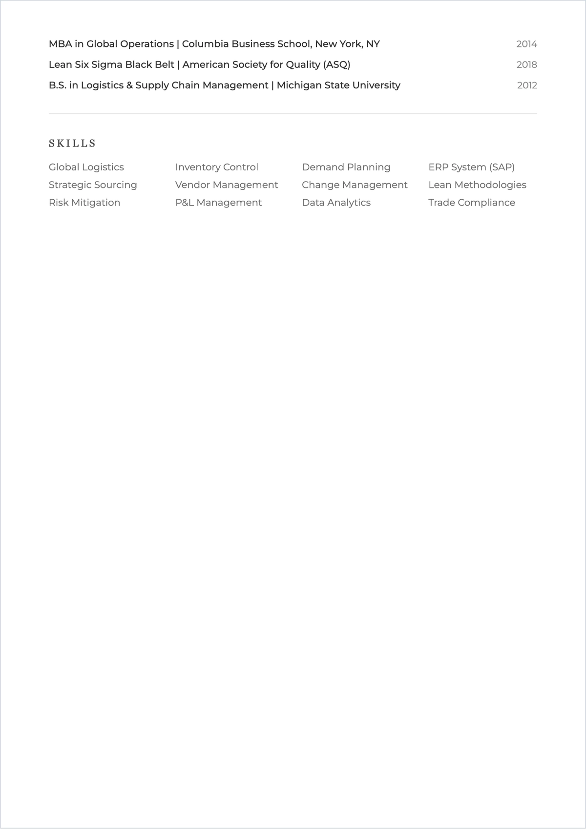 Free Operations Executive ATS Resume Template, AI Resume Builder