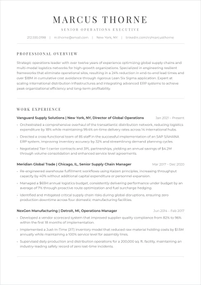 Free Operations Executive ATS Resume Template, AI Resume Builder