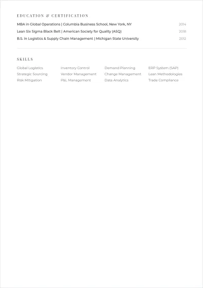 Free Operations Executive ATS Resume Template, AI Resume Builder