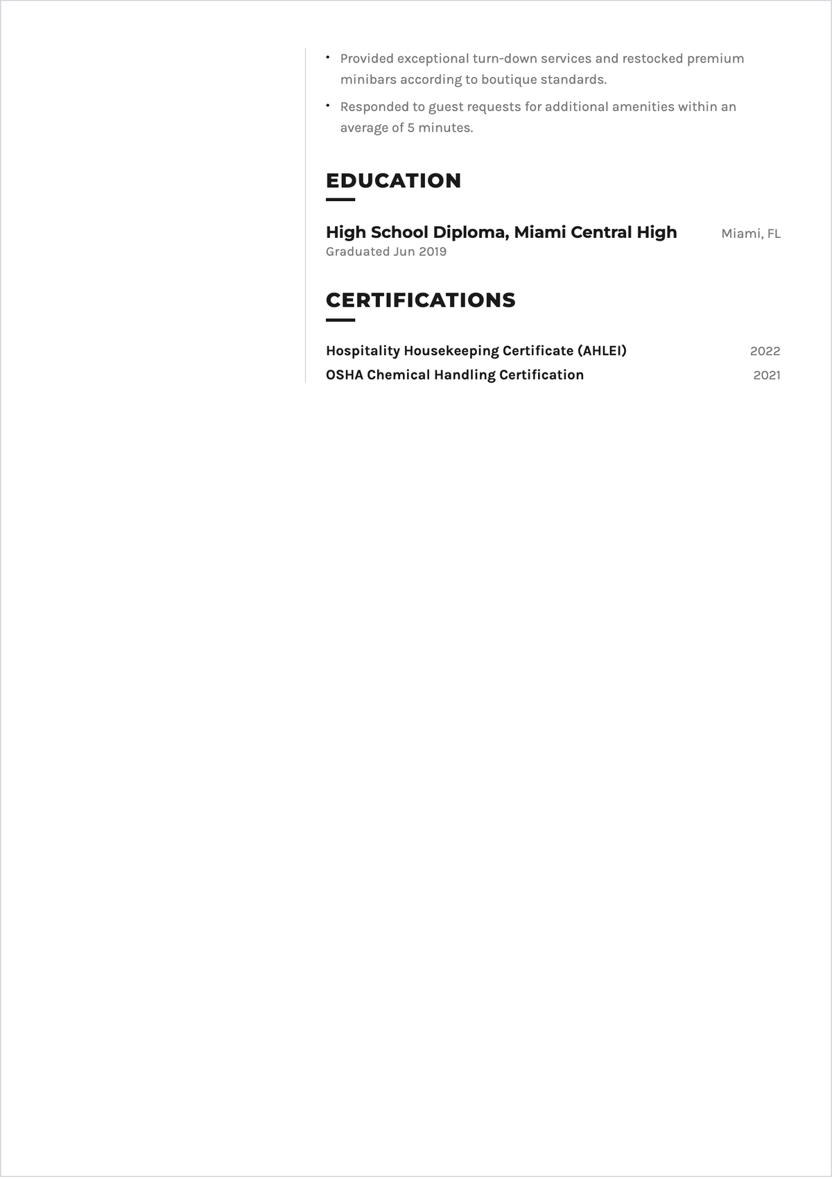 Free Housekeeping Assistant ATS Resume Template, AI Resume Builder