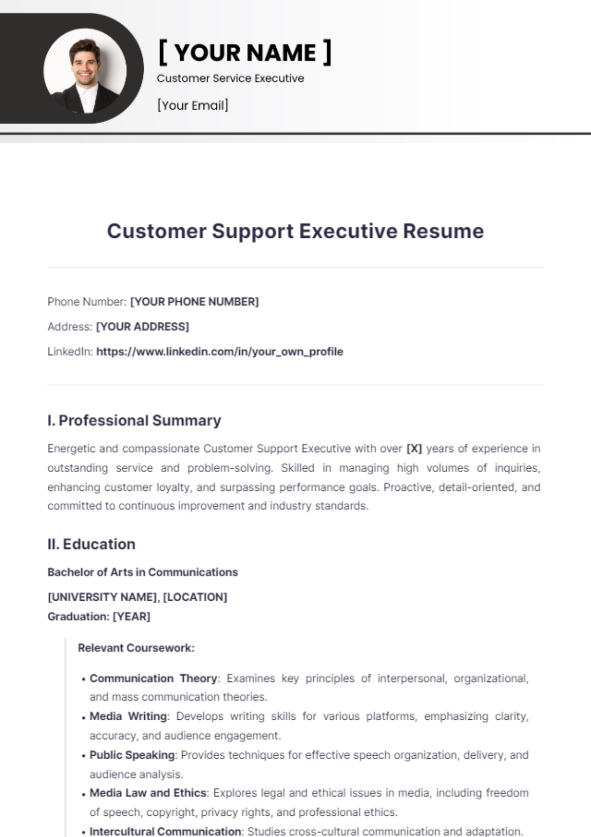 Customer Support Executive Resume - Edit Online & Download