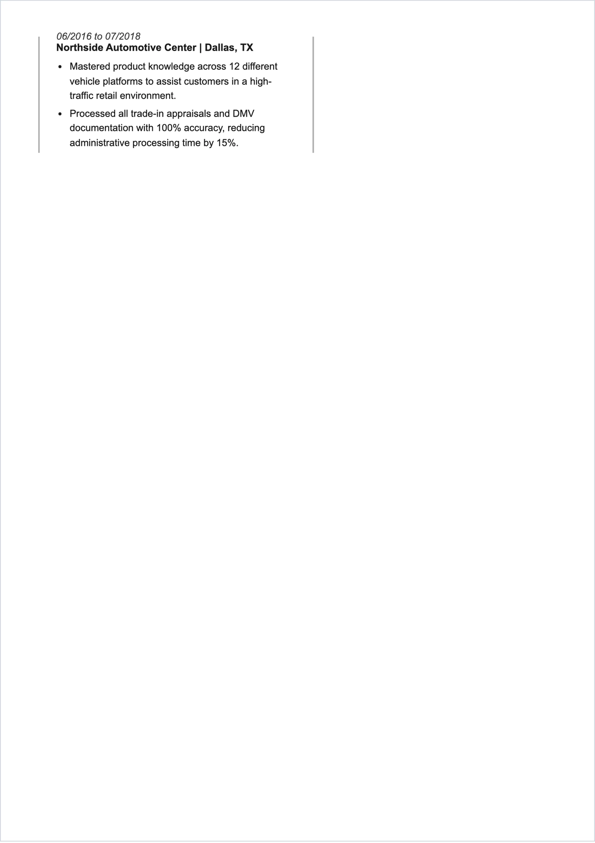 Free Car Sales Executive ATS Resume Template, AI Resume Builder