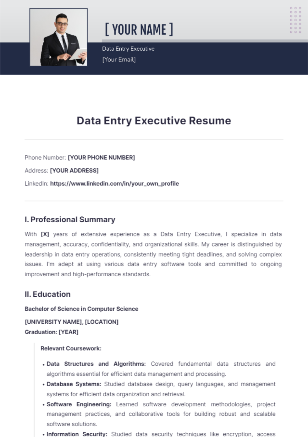 Data Entry Executive Resume - Edit Online & Download