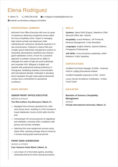 Free Front Office Executive ATS Resume Template, AI Resume Builder