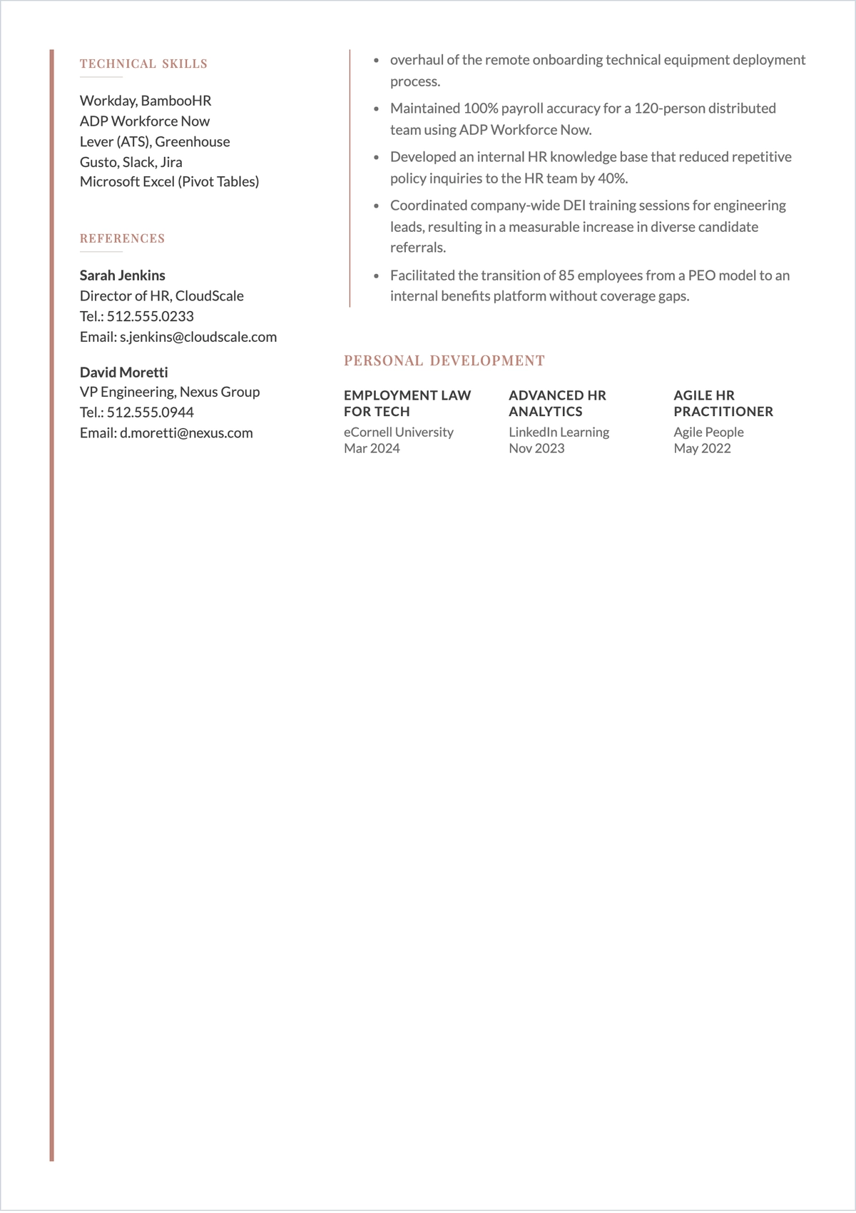 Free HR Executive ATS Resume Template, AI Resume Builder