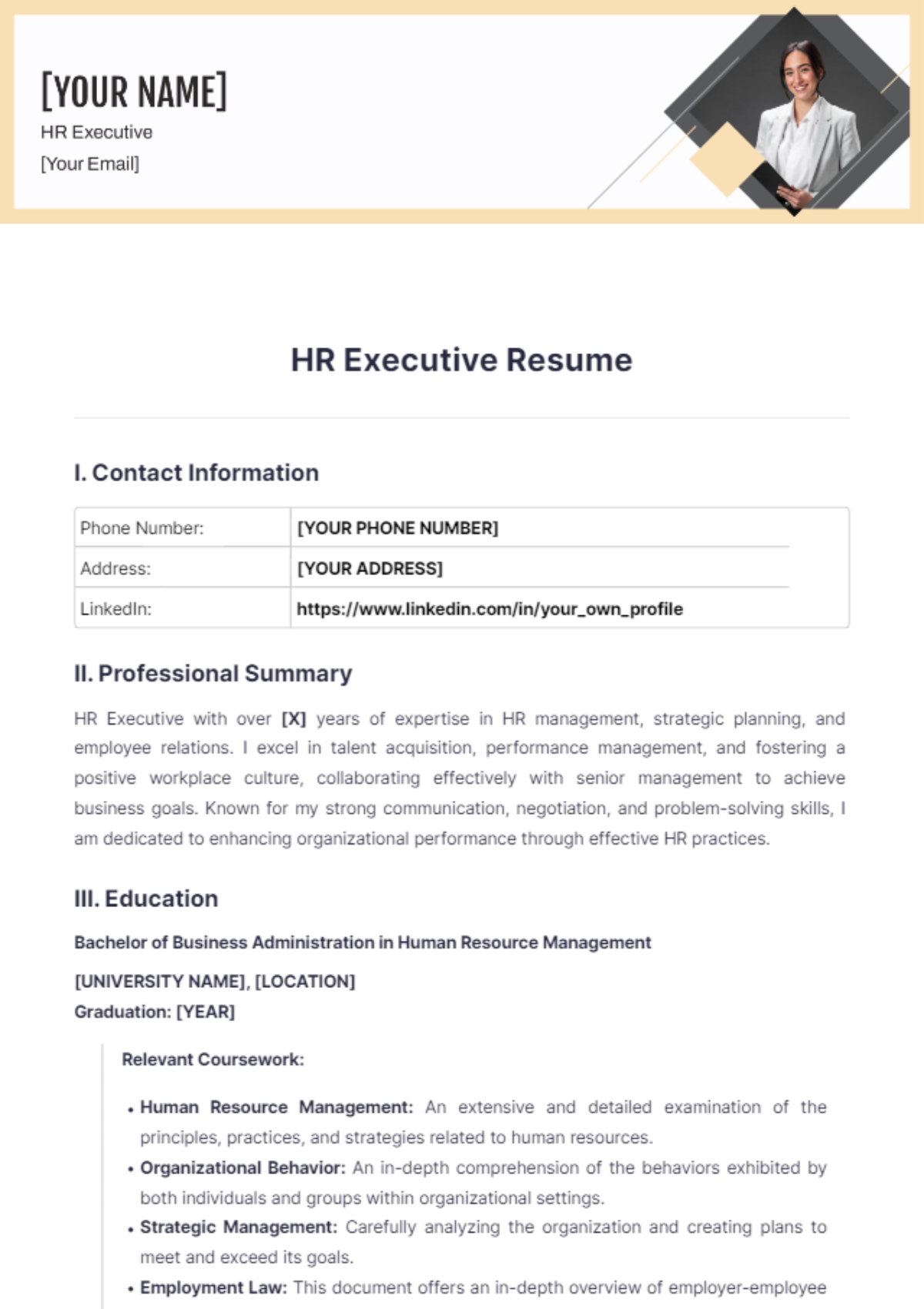 HR Executive Resume - Edit Online & Download