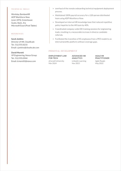 Free HR Executive ATS Resume Template, AI Resume Builder