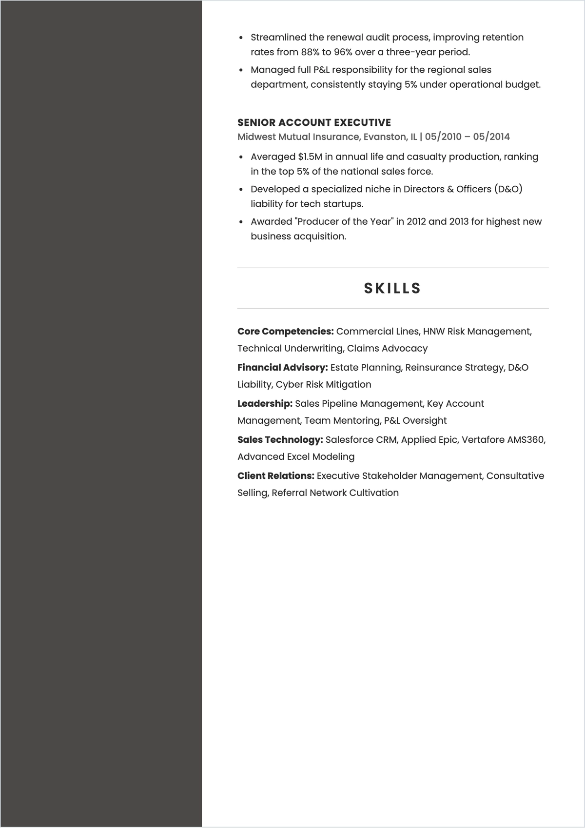 Free Insurance Sales Executive ATS Resume Template, AI Resume Builder