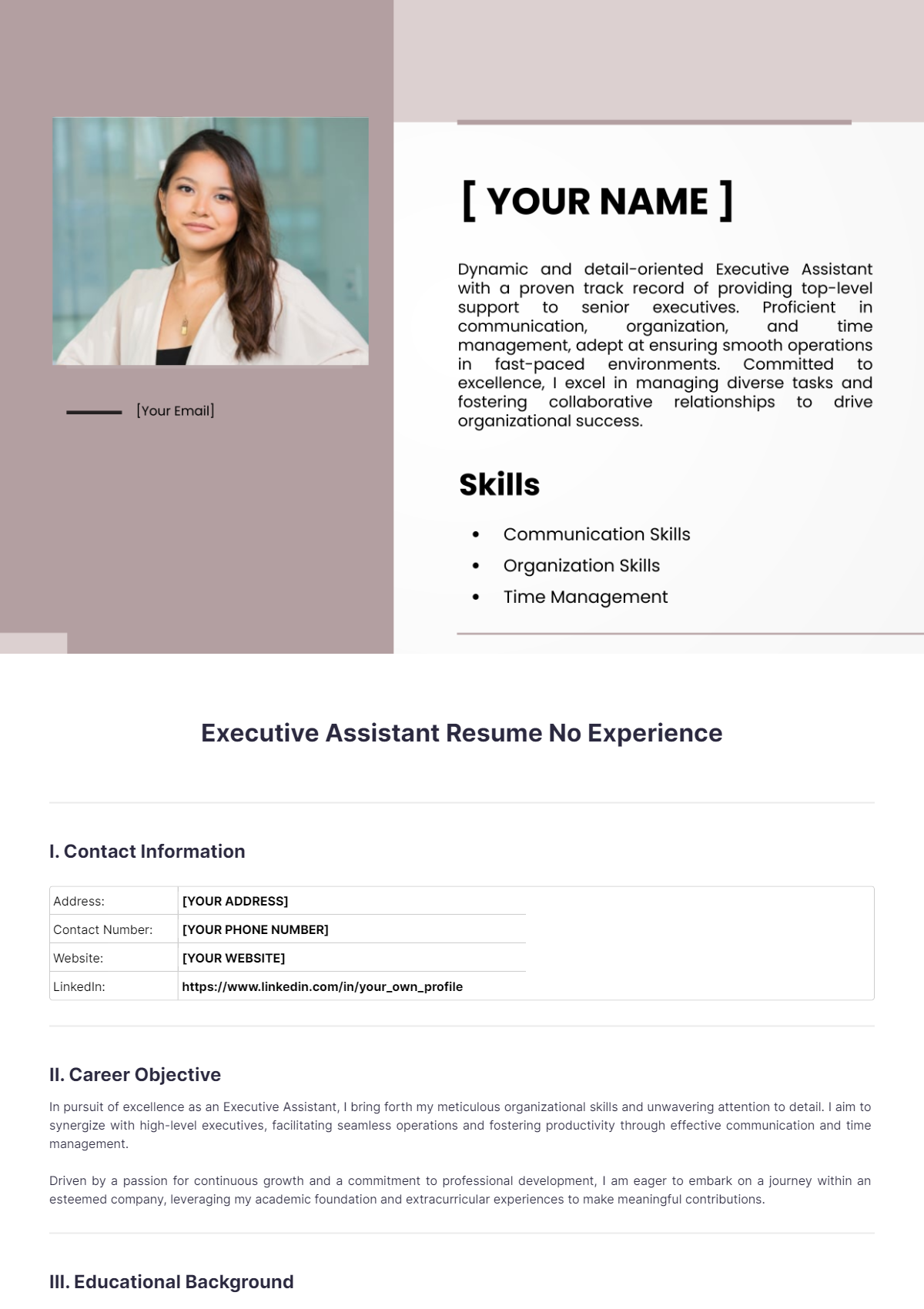 Executive Assistant Resume No Experience - Edit Online & Download